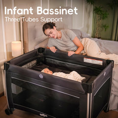 Pamo Babe 4in1 playard-breathable-mesh highlights airy fabric for baby comfort.