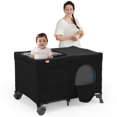 Pamo Babe blackout cover closeup fabric showing breathable dark sleep space for easier naps