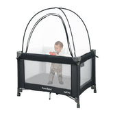 Pamo Babe Pack and Play Tent folded in its round carry bag for travel