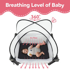 Pamo Babe Pack and Play Tent in use, keeping baby safely contained during playtime