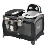 Pamo Babe Playard portable playpen gray overview showing a safe play area for baby.