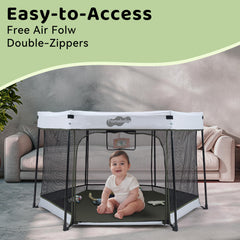 Pamo Babe playpen interior dimensions 54w x 32h inches for spacious play.