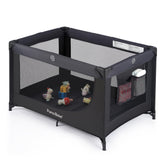 Pamo Babe portable crib playpen black assembled for easy travel and safe play