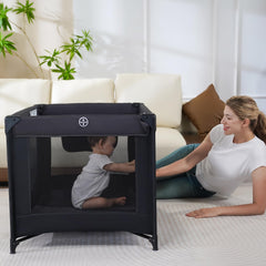 Pamo Babe black playpen close-up mesh design for airflow