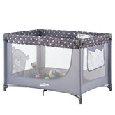 Pamo Babe portable-crib-playpen-grey-front-view offers a safe, breathable space for baby