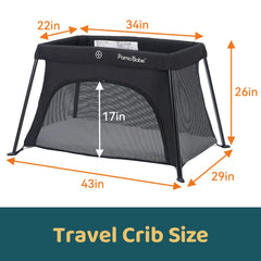 Pamo Babe travel crib side zipper door for easy access