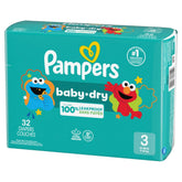 Pampers Baby-Dry size 3 32-count packaging highlights easy shopping.