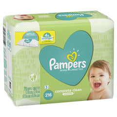 Pampers Baby Wipes Complete Clean unscented tub packaging supports quick diaper-change cleanups.