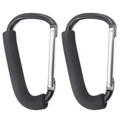 PandaEar 2Pack Stroller Hooks fullset demonstrating hands-free bag carrying.