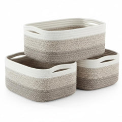 PandaEar 3-pack woven storage baskets rectangular view highlights space-saving shelving organization.