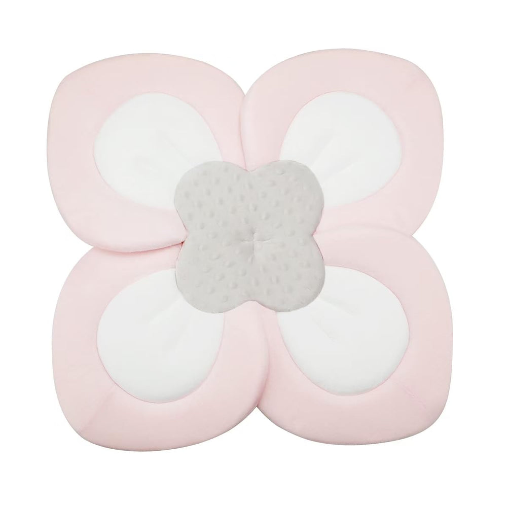 PandaEar baby bath pad pink with soft petals cradling newborns for gentle sink baths