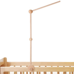 PandaEar Baby Crib Mobile Arm in beech wood, top view, highlighting natural grain and sturdy build.