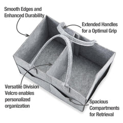 PandaEar diaper caddy organizer gray divided compartments keep essentials organized.