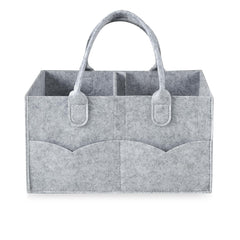 PandaEar baby diaper caddy organizer gray front view for easy access and quick changes.