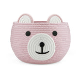PandaEar cotton rope baby basket with bear design in pink for organized nursery essentials.