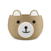 PandaEar cotton rope baby basket bear design rests on a nursery shelf for organized diaper and toy storage.