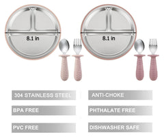 PandaEar divided plate design in pink helps keep foods separate for balanced meals.