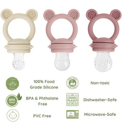 PandaEar feeder with three pouch sizes enables varied fruit, puree, or milk options