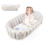 PandaEar inflatable bathtub ready for travel with compact storage benefit.
