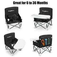PandaEar portable baby seat with removable tray and cup holder for snacks.