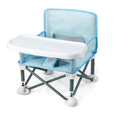 PandaEar portable booster seat with tray, closed for compact travel use.