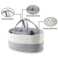 PandaEar rope diaper caddy close-up highlights soft-touch fabric for baby handling.