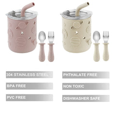 PandaEar sippy cup straw lid assembly demonstrates spill-friendly sipping on the go