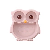 PandaEar toddler suction plate with owl face in pink helps minimize spills at mealtime.