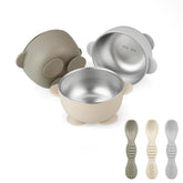 PandaEar triple-suction-bowls secure to a high chair tray for mess-free mealtimes.