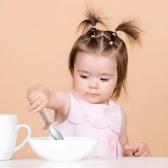 PandaEar utensil set spoons blue β easy grip for toddler self-feeding and learning.