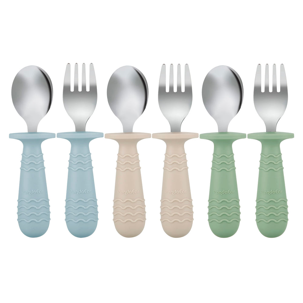 PandaEar utensils spoons-rounded-edges-blue, safe feeding for babies.