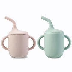 PandaEar 2-pack pink-green cups with handles for tiny hands