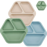 PandaEar 3-pack toddler plates stackable to save space in small kitchens.