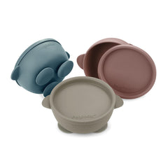 PandaEar 3-pack blue suction bowls keeping meals mess-free on flat surfaces