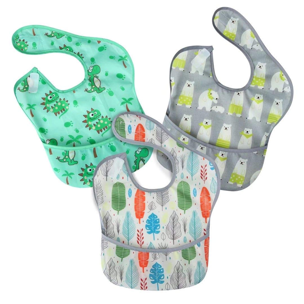 PandaEar baby bib front view shows waterproof fabric for clean outfits.