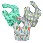 PandaEar baby bib front view shows waterproof fabric for clean outfits.
