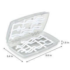 PandaEar bottle teats and lids dry on rack for hygienic air circulation.