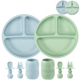 PandaEar divided suction plate blue, non-slip for mess-free feeding.