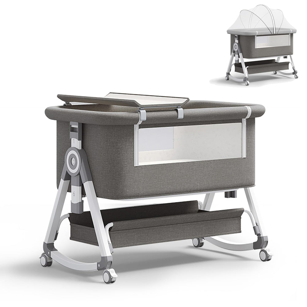 PandaEar foldable bassinet bedside view with adjustable height for night care
