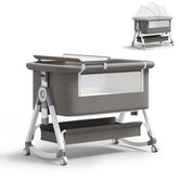 PandaEar foldable bassinet bedside view with adjustable height for night care