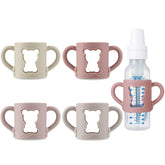 PandaEar handles on Dr Brown narrow 8oz bottle closeup for easy grip