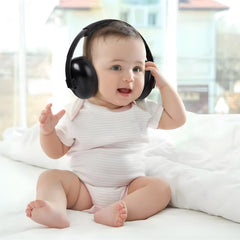 pandarear-infant-headphones-adjustable-headband close-up highlights adjustable fit for ages 3 to 24 months.