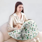 PandaEar nursing pillow Green Leaves cover—soft, removable for easy cleaning.