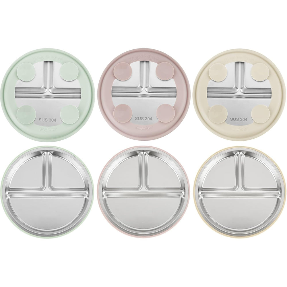 PandaEar plates suction-base closeup showing secure grip for spill-free mealtime.
