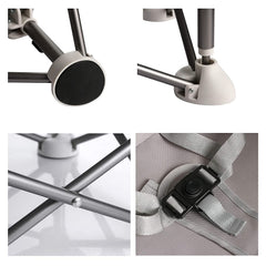 PandaEar safety belt on the chair emphasizes secure seating indoors or outdoors.