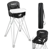 PandaEar portable high chair folded in its storage bag for easy travel.
