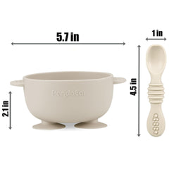 Triple suction bowls stay put on flat surfaces during meals.