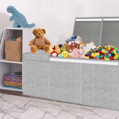 Pantryily toy box features sturdy handles for easy moving around the home.