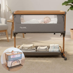 Papablic 4-in-1 bassinet bedside setup with side-zip for easy night feeds.