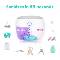 Papablic pacifier sanitizer lid-open design enables safe one-handed use.